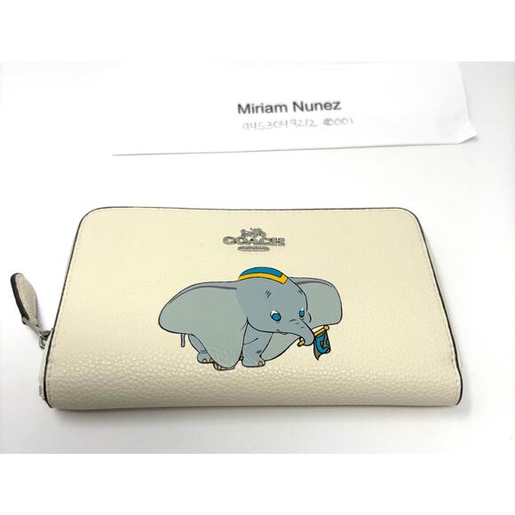 Coach Disney Dumbo Leather Long Zip Around Wallet White 88671 Limited Gift Japan - Picture 1 of 8